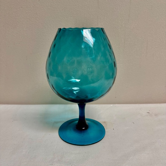 Mid-Century Empoli Italian Azure Blue Footed Snifter Italian Glass Vase - Picture 4 of 4